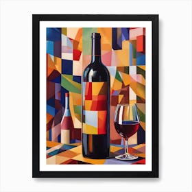 Wine Bottle And Glass Art Print