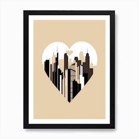 Simple Skyline Heart Cream & Black 3 Art Print