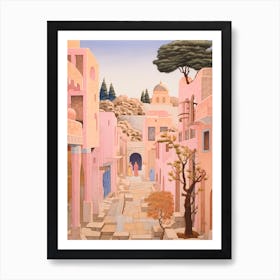 Paphos Cyprus 2 Vintage Pink Travel Illustration Art Print
