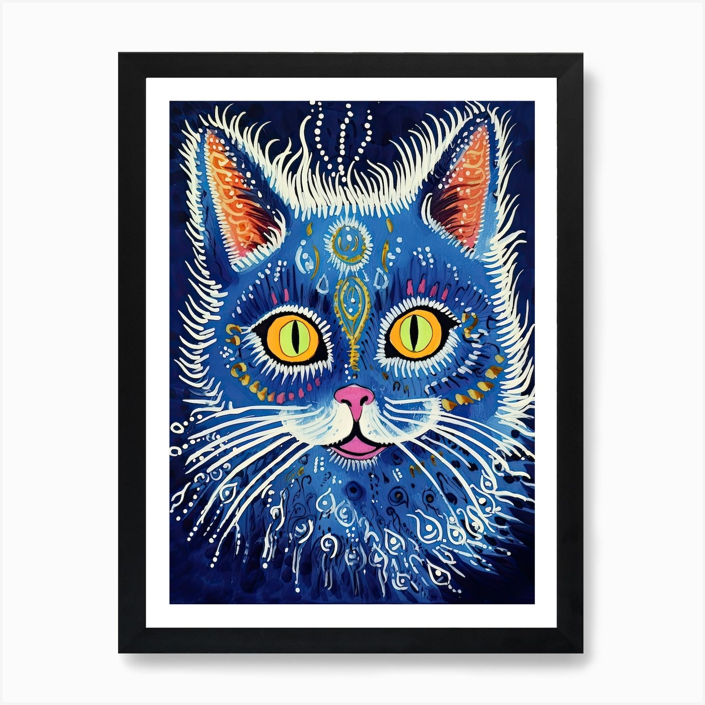 Louis Wain Blue Gothic Kaleidoscope Cat 8 Art Print