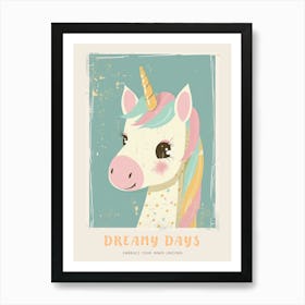 Rainbow Pastel Unicorn Storybook Style 1 Poster Art Print