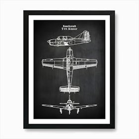 T 34 Beechcraft Mentor Airplane Aircraft Decor Plane Decor Airplane Art Airplane Print Airplane Blueprint Airplane Art Vat341 Art Print