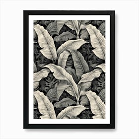 Black And White Tropical Leaves Art Print