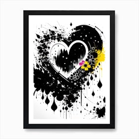 Black And Yellow Heart Art Print