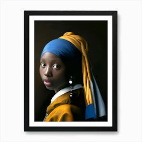 Girl With Pearl Earring, Black Girl, Vintage Style Art Print