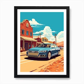 A Audi A4 Car In Route 66 Flat Illustration 3 Art Print