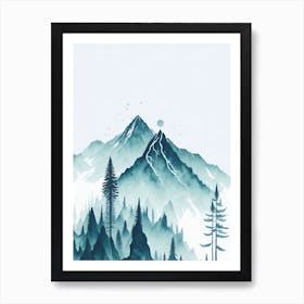 Mountain And Forest In Minimalist Watercolor Vertical Composition 132 Art Print