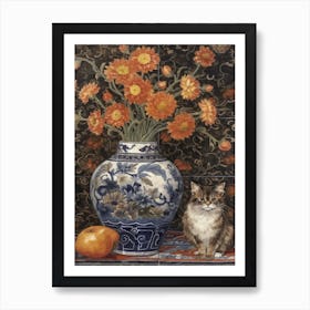 Aster With A Cat 4 William Morris Style Art Print