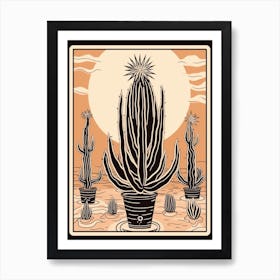 B&W Cactus Illustration Carnegiea Gigantea Cactus Art Print