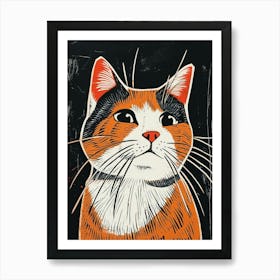 Japanese Bobtail Linocut Blockprint 2 Art Print