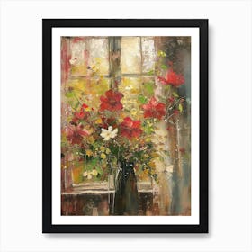 Hibiscus Flowers On A Cottage Window 3 Art Print