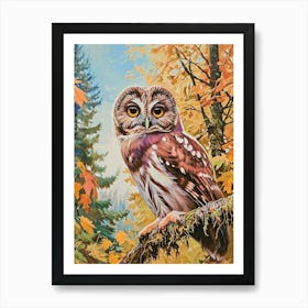 Northern Saw Whet Owl Relief Illustration 1 Art Print