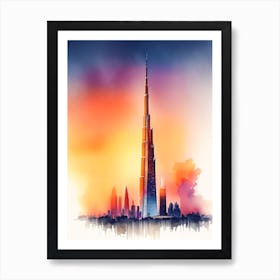 Burj Khalifa Watercolour 3 Art Print