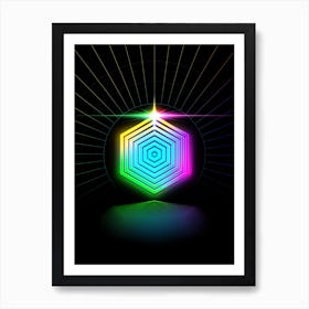 Neon Geometric Glyph in Candy Blue and Pink with Rainbow Sparkle on Black n.0033 Art Print