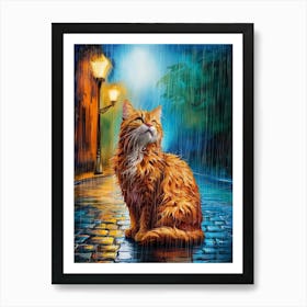 Cat In The Rain 2 Art Print