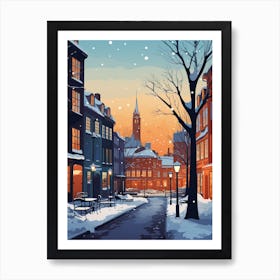 Winter Travel Night Illustration Copenhagen Denmark 5 Art Print