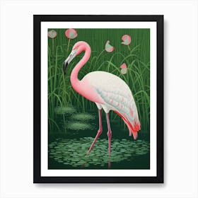 Ohara Koson Inspired Bird Painting Greater Flamingo 2 Art Print