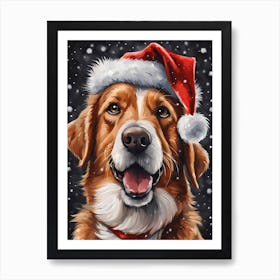 Cute Dog Wearing A Santa Hat Painting (6) Art Print