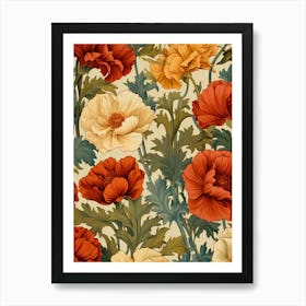 Vintage Poppy Flower Pattern 1 Art Print