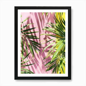 Palm Leaves On A Pink And Yellow Wall Art Print