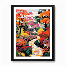 Brooklyn Botanic Garden, Usa In Autumn Fall Illustration 3 Art Print