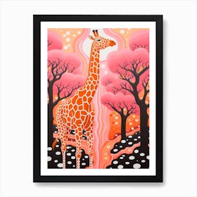 Abstract Giraffe Orange & Pink Portrait 2 Art Print