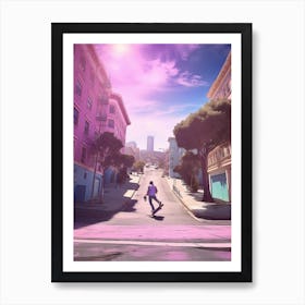 Skateboarding In San Francisco, United States Futuristic 3 Art Print