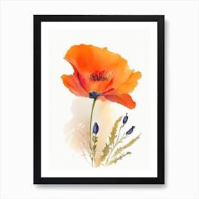 California Poppy Wildflower Watercolour 2 Art Print