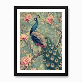 Chalk Blue Vintage Peacock Wallpaper 1 Art Print