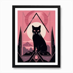 The Hermit Tarot Card, Black Cat In Pink 1 Art Print