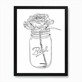 Rose In A Jar Line Drawing 1 Art Print