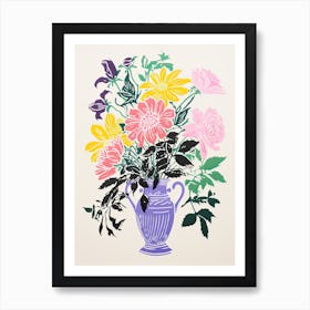 Colourful Flower Still Life Risograph Style 26 Art Print