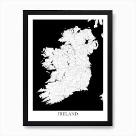 Ireland White Black Map Art Print