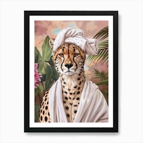 Cheetah In A Robe Bathroom Print Tropical Jungle Home Decor Funny Art Print