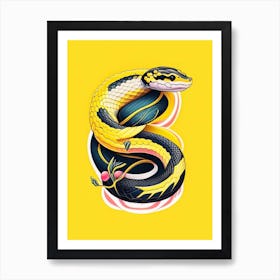 Yellow Bellied Sea Snake Tattoo Style Art Print