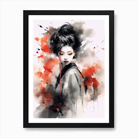 Sumi E Style Geisha 2 Art Print