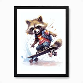 Raccoon Skateboarding 1 Art Print