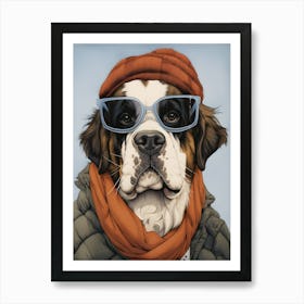 Saint Bernard Dog Wearing Glasses Art Print