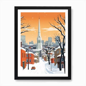 Retro Winter Illustration Boston Usa 1 Art Print