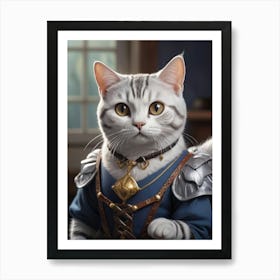 Vintage Cat In Armor Art Print