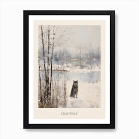 Vintage Winter Animal Painting Poster Gray Wolf 3 Art Print