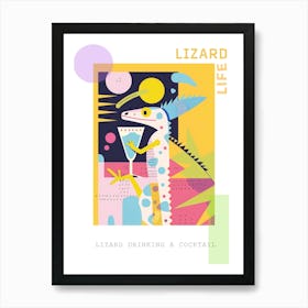 Lizard Drinking A Cocktail Modern Abstract Illustration 2 Poster Art Print