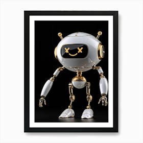 A Minimalist And Cartoon Like Cybernetic Robot Positioned In The Center Radiating Joy From Its Meta Art Print