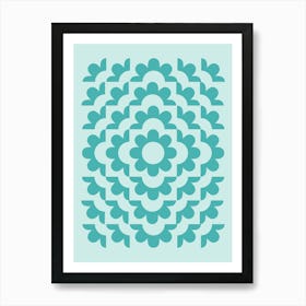 Abstract Geometric Flower Pattern 8 in teal blue green, midcentury modern boho Art Print