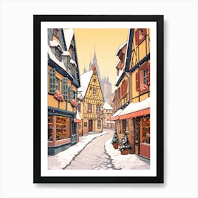 Vintage Winter Travel Illustration Colmar France 2 Art Print