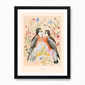 Folksy Floral Animal Drawing Falcon 4 Poster Art Print