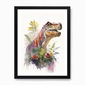 Tyrannosaurus Rex Flower Watercolour Dinosaur Art Print