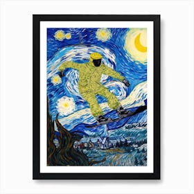 Snowboarding In The Style Of Van Gogh 3 Art Print