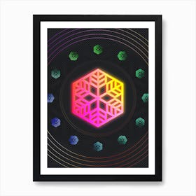 Neon Geometric Glyph in Pink and Yellow Circle Array on Black n.0039 Art Print