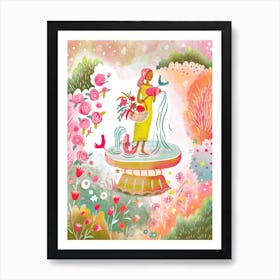 Fountain Lady In The Garden Art Print